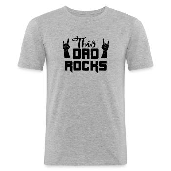 Cooler Papa rockt Rockergruß - Männer Slim Fit T-Shirt - Grau meliert - Vorne - Nik (191cm)