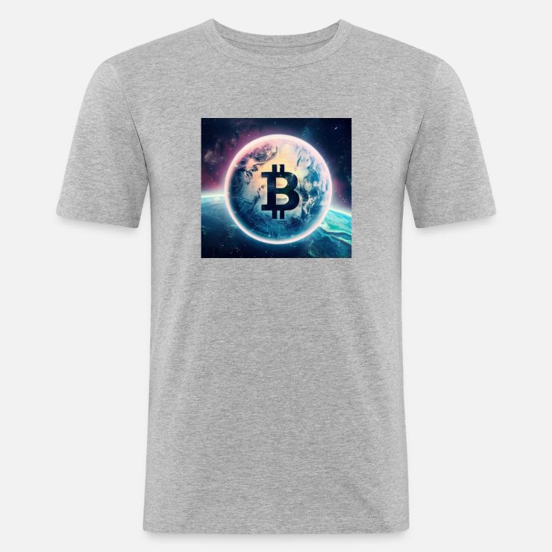 Bitcoin discovers space - Men's Slim Fit T-Shirt - heather grey