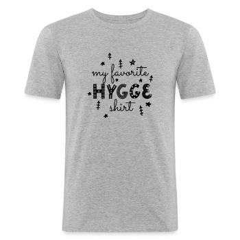 My favorite hygge shirt - Männer Slim Fit T-Shirt - Grau meliert - Vorne - Nik (191cm)