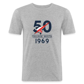 50 Jahre Concorde - Männer Slim Fit T-Shirt - Grau meliert - Vorne - Nik (191cm)