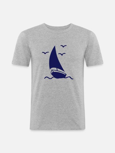 segelboot 01 - Männer Slim Fit T-Shirt - Grau meliert