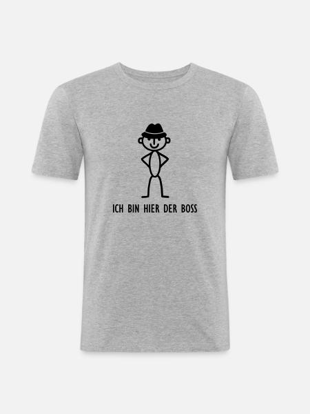 Strichmännchen - Boss - Männer Slim Fit T-Shirt - Grau meliert
