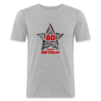 Geburtstag Mann 80 Happy Birthday Men Alter Best - Männer Slim Fit T-Shirt - Grau meliert - Vorne - Nik (191cm)