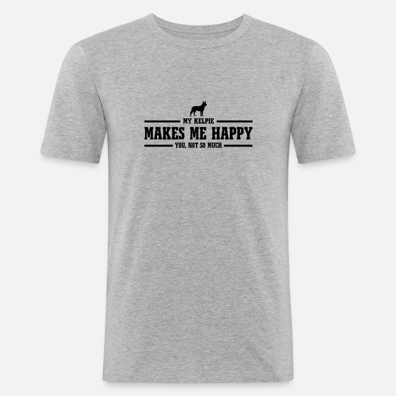 KELPIE makes me happy - Männer Slim Fit T-Shirt - Grau meliert