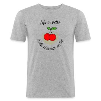 Life is better with cherries on top - Men's Slim Fit T-Shirt - heather grey - Front - Nik (191cm)