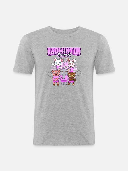 Badminton Squad Cute Animals Shuttlecock - Men's Slim Fit T-Shirt - heather grey
