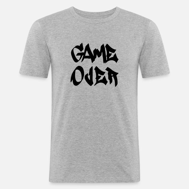 gameover - Männer Slim Fit T-Shirt - Grau meliert