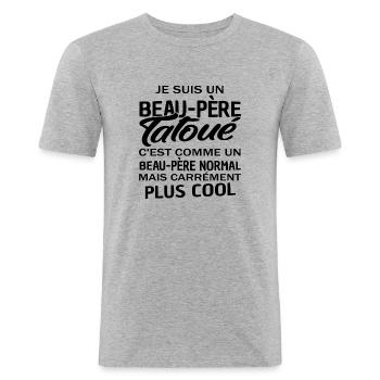 je suis un beau-père tatoué / humour beau papa - T-shirt près du corps Homme - gris chiné - Devant - Nik (191cm)