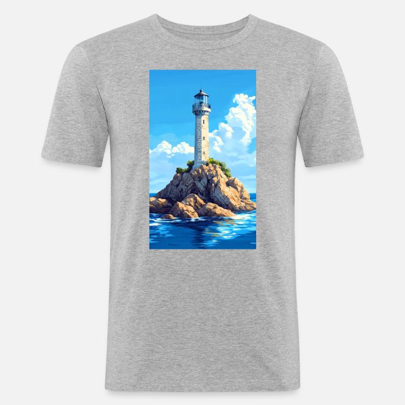 Der Leuchtturm - Männer Slim Fit T-Shirt - Grau meliert