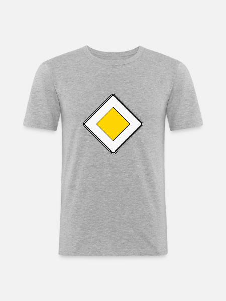 Verkehrsschild Führerschein Vorfahrtsstraße - Männer Slim Fit T-Shirt - Grau meliert