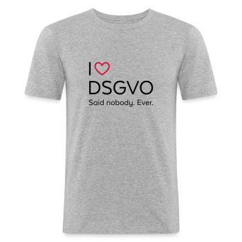 I love DSGVO (schwarz) - Männer Slim Fit T-Shirt - Grau meliert - Vorne - Nik (191cm)