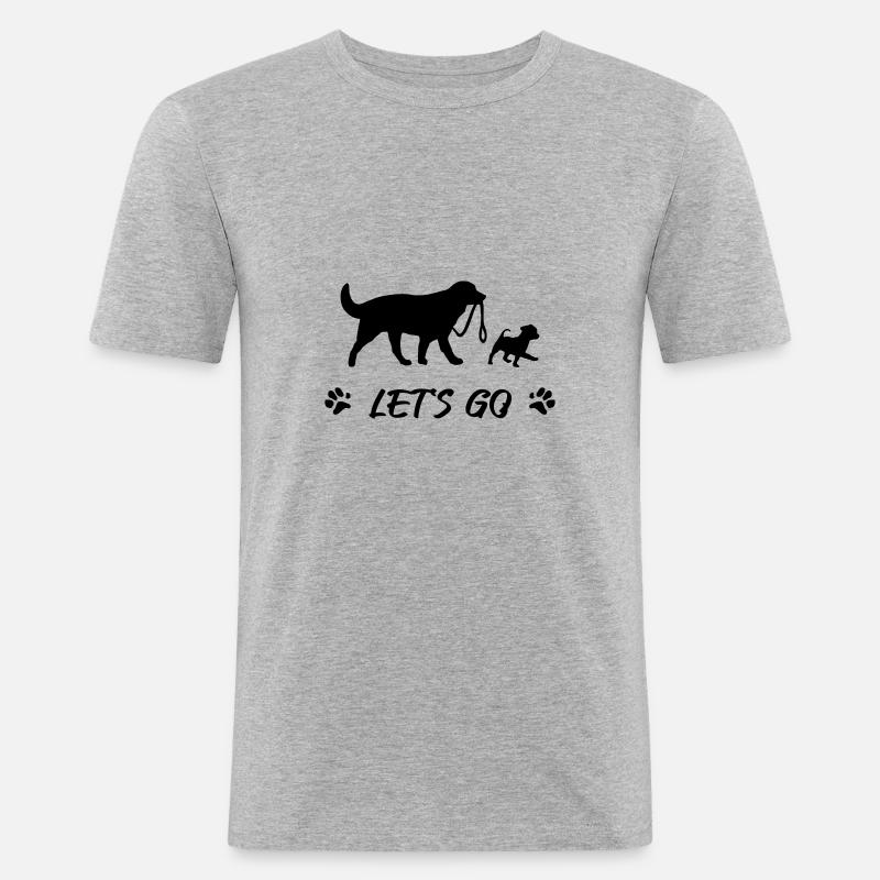 Hunde beim Gassi gehen - Männer Slim Fit T-Shirt - Grau meliert