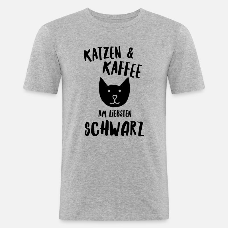 Katzen und Kaffee schwarz - Männer Slim Fit T-Shirt - Grau meliert