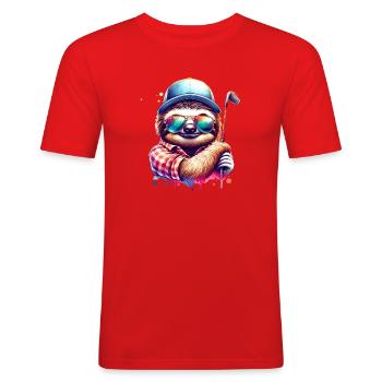 Faultier Golfspieler Golf Kurs Hunde - Männer Slim Fit T-Shirt - Rot - Vorne - Jaron (178cm)