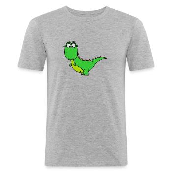 Dino - Männer Slim Fit T-Shirt - Grau meliert - Vorne - Nik (191cm)