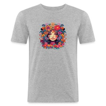 Flower power girl 2 - T-shirt près du corps Homme - gris chiné - Devant - Nik (191cm)