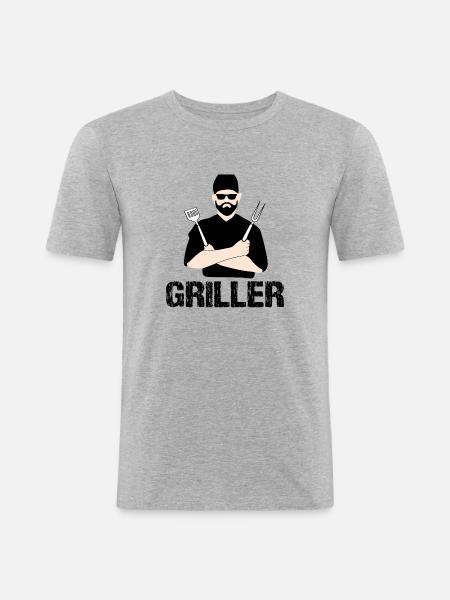 BBQ - Männer Slim Fit T-Shirt - Grau meliert