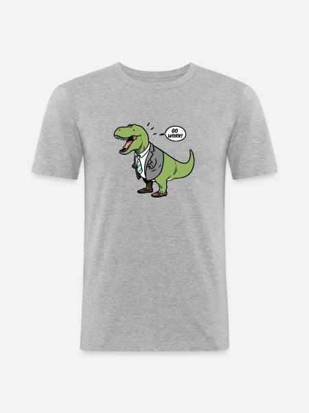 Garnitur dinozaura Business Office Go Work T-Rex Dino - Obcisła koszulka męska - szary melanż