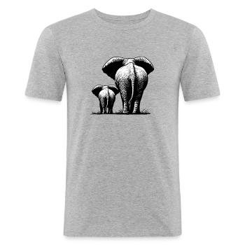 Famille d’éléphants : deux pachydermes en Afrique - T-shirt près du corps Homme - gris chiné - Devant - Nik (191cm)