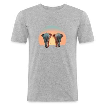 Eléphants Deux Pachydermes Lever De Soleil Afrique - T-shirt près du corps Homme - gris chiné - Devant - Nik (191cm)