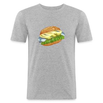 Rouleaux de poisson au hareng Bismarck Marché aux poissons Hambourg - T-shirt près du corps Homme - gris chiné - Devant - Nik (191cm)
