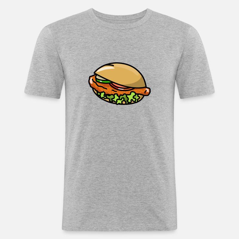Hähnchen Schnitzel Schnitzelbrötchen Brötchen - Männer Slim Fit T-Shirt - Grau meliert