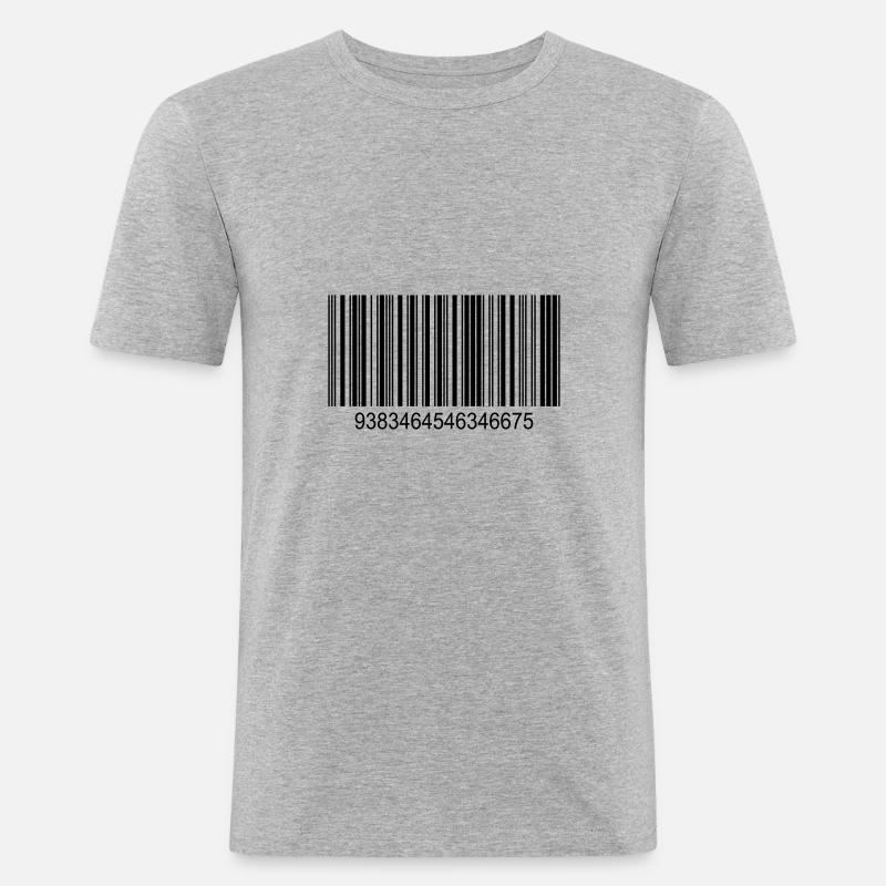 Code barres / code-barres en noir avec des chiffres - T-shirt près du corps Homme - gris chiné