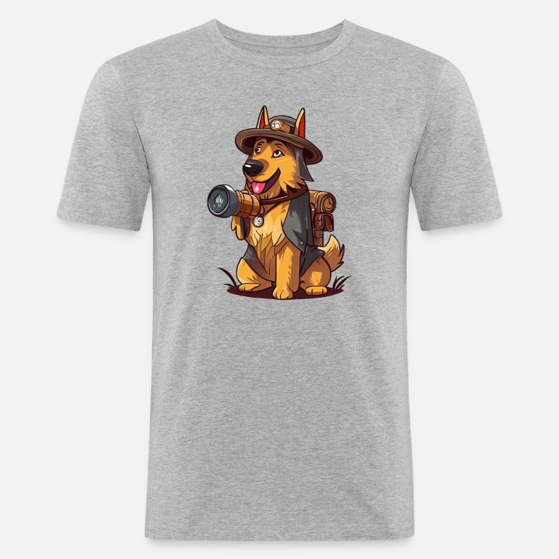 Deutscher Schäferhund Der Entdecker - Männer Slim Fit T-Shirt - Grau meliert