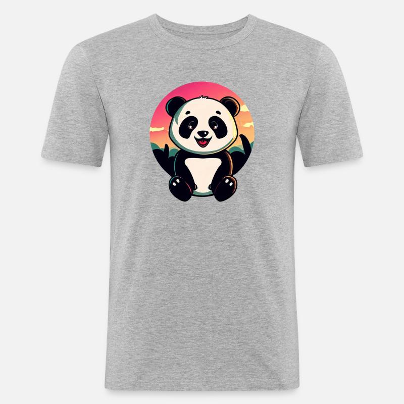 Süßer Panda Sunset Design - Männer Slim Fit T-Shirt - Grau meliert
