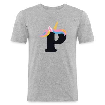 Unicorn Letter Rainbow Style "P" | be unique - Men's Slim Fit T-Shirt - heather grey - Front - Nik (191cm)