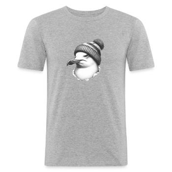 Endlich wieder Montag - Moin Möwe mit Beanie Mütze - Männer Slim Fit T-Shirt - Grau meliert - Vorne - Nik (191cm)