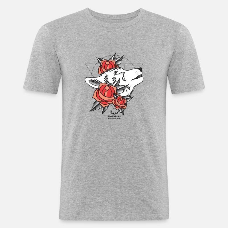 Wolfhead - Männer Slim Fit T-Shirt - Grau meliert