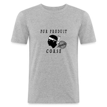PUR PRODUIT CORSE - T-shirt près du corps Homme - gris chiné - Devant - Nik (191cm)