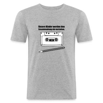 Related cassette and pen - Men's Slim Fit T-Shirt - heather grey - Front - Nik (191cm)