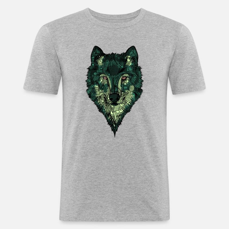 Wolf - Männer Slim Fit T-Shirt - Grau meliert