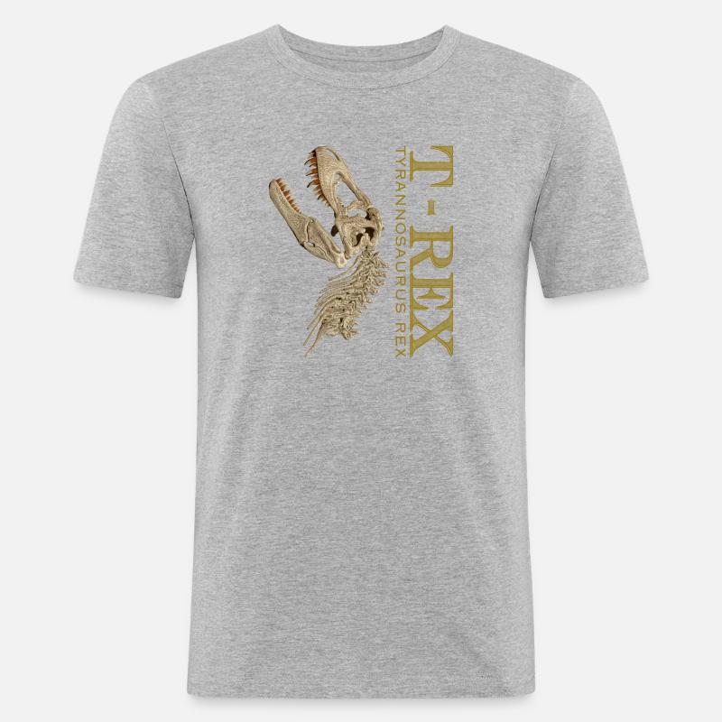 T-Rex Schädel bone - Männer Slim Fit T-Shirt - Grau meliert