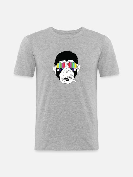 Monkey Gorilla Cigarette Sunglasses - Men's Slim Fit T-Shirt - heather grey