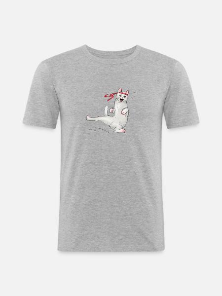 Cat at karate - Men's Slim Fit T-Shirt - heather grey