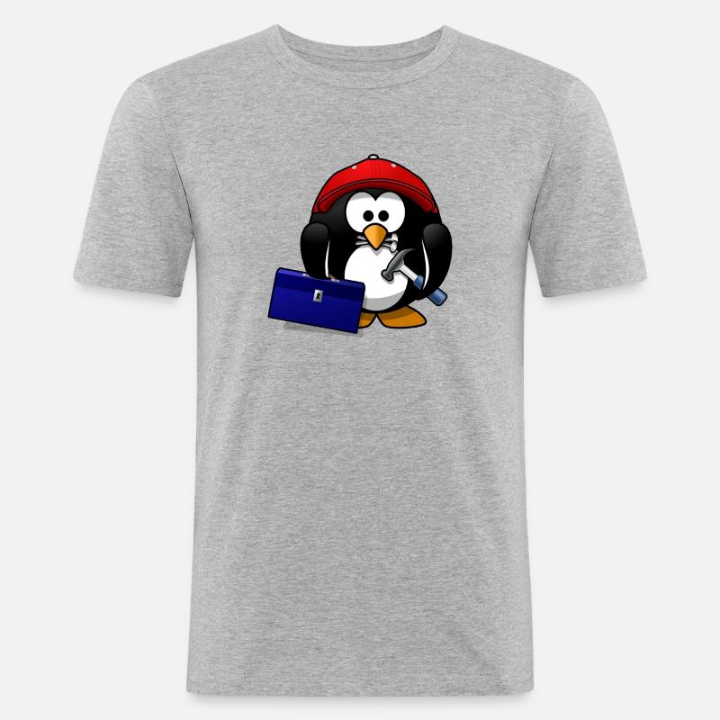 Handwerker Pinguin - Männer Slim Fit T-Shirt - Grau meliert