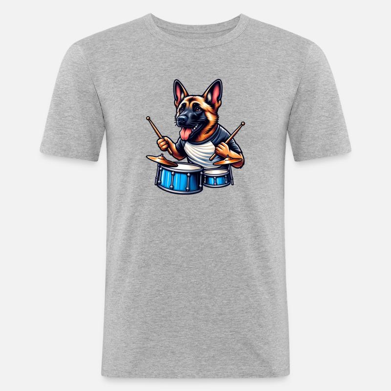 Cooler Malinois Drummer Design - Männer Slim Fit T-Shirt - Grau meliert