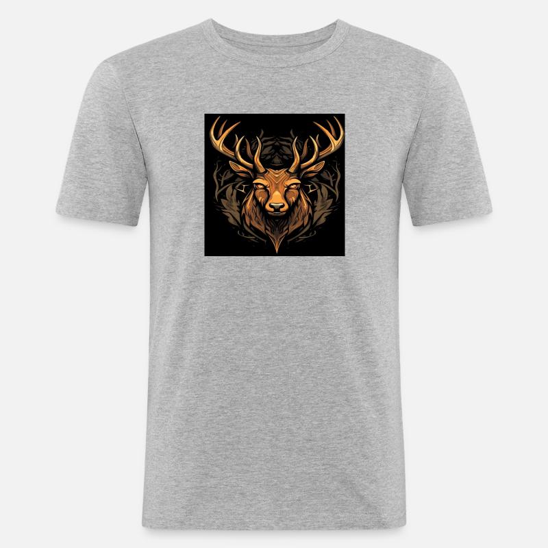 Hirschkopf 2 - Männer Slim Fit T-Shirt - Grau meliert