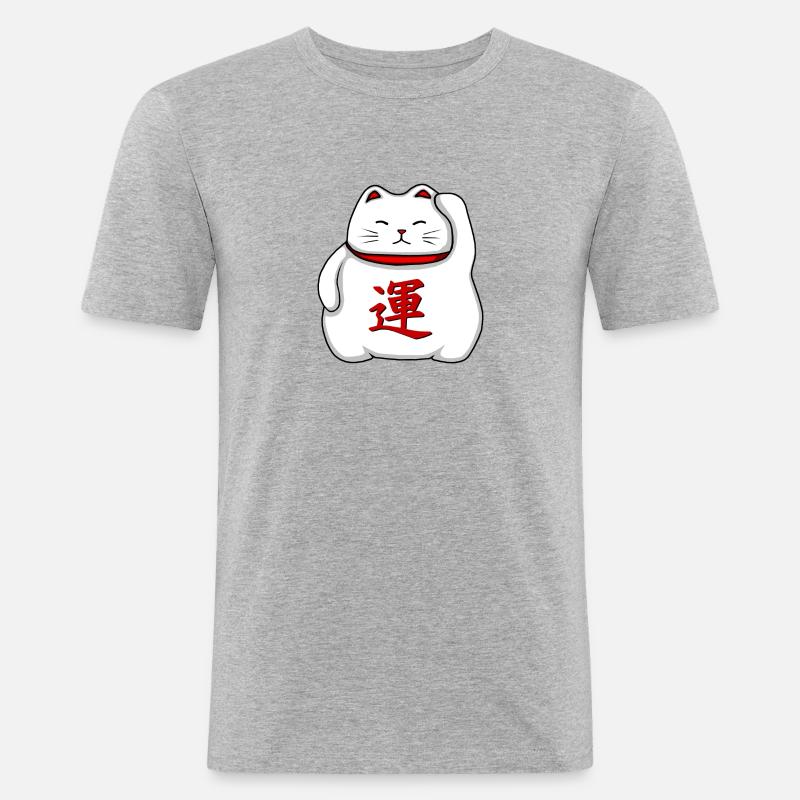 Maneki-neko - Männer Slim Fit T-Shirt - Grau meliert