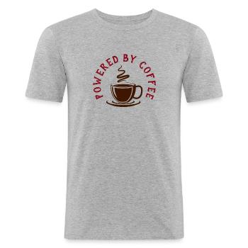 PROPULSÉ PAR LE CAFÉ - CAFÉ - AMATEURS DE CAFÉ - T-shirt près du corps Homme - gris chiné - Devant - Nik (191cm)