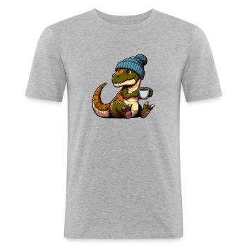 Bébé thé Rex Dino dinosaure bonnet chapeau Tee - T-shirt près du corps Homme - gris chiné - Devant - Nik (191cm)