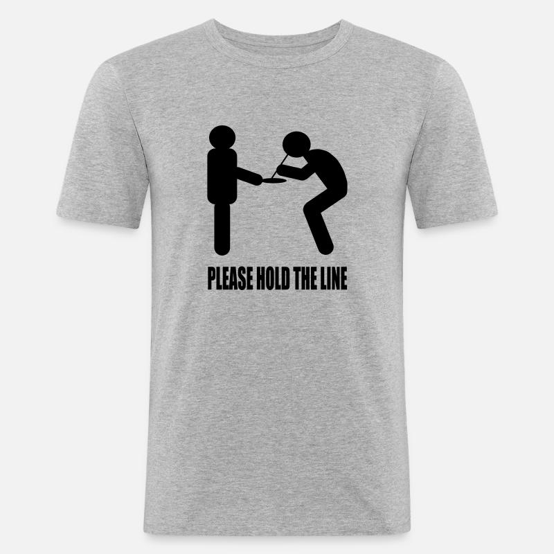 Please Hold The Line - Männer Slim Fit T-Shirt - Grau meliert