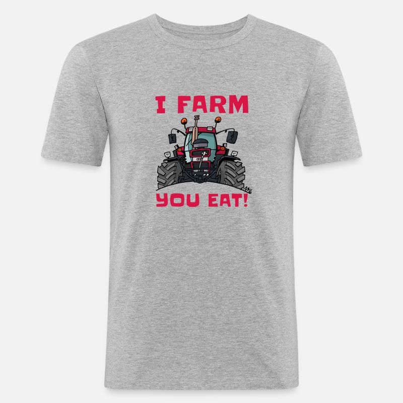 Ich Bauernhofs Fall essen - Männer Slim Fit T-Shirt - Grau meliert