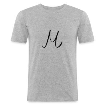 Lettre m - T-shirt près du corps Homme - gris chiné - Devant - Nik (191cm)