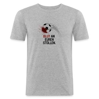 WM Katar Protest 2022 Blut an Stollen Protestshirt - Männer Slim Fit T-Shirt - Grau meliert - Vorne - Nik (191cm)