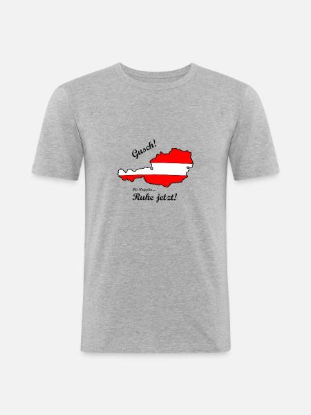 Österreich Dialekt - Gusch - Männer Slim Fit T-Shirt - Grau meliert