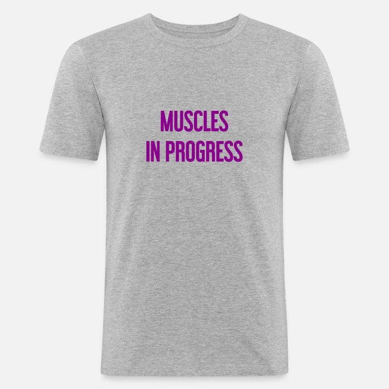Muscles in Progress - Männer Slim Fit T-Shirt - Grau meliert